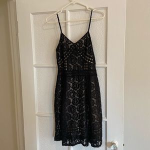 Aqua black dress with black sheer floral pattern